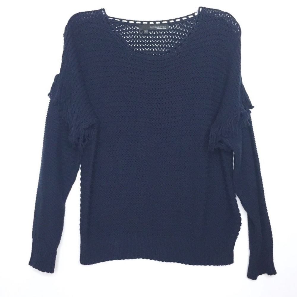 360Sweater Italian Yarn Open Knit Fringe Sweater S